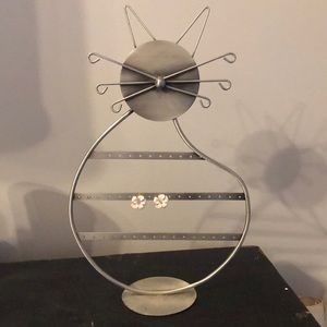 Metal cat earring holder